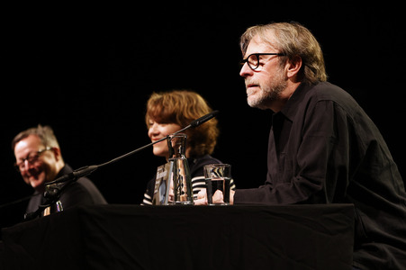 Bjarne Mädel, Angelika Richter und Matthias Brandt auf der lit.Cologne 2024 in Köln