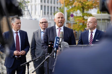 Pressestatement der CDU/CSU nach Beratungen zwischen Ampel, Union und Ländern zur Migrationspolitik in Berlin