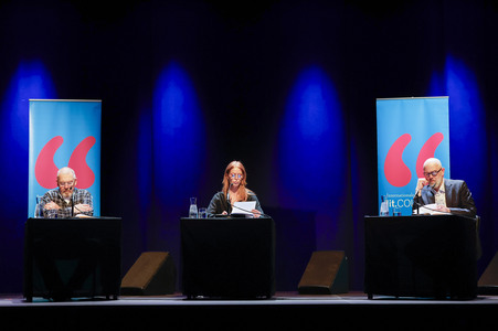 Esther Schweins, Dietmar Bär und Thomas Böhm auf der lit.Cologne 2025 in Köln
