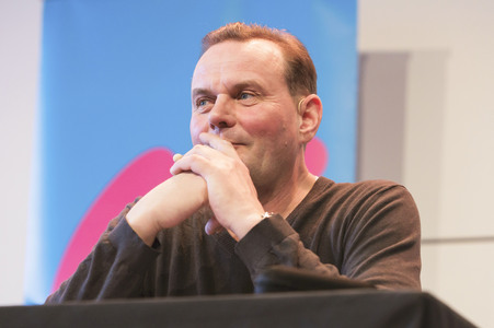 Devid Striesow und Paul Ingendaay  auf der lit.Cologne 2025 in Köln