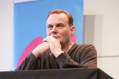 Devid Striesow und Paul Ingendaay  auf der lit.Cologne 2025 in Köln