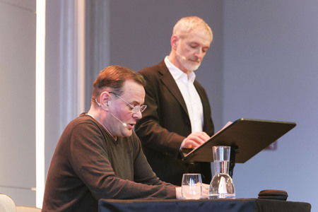 Devid Striesow und Paul Ingendaay  auf der lit.Cologne 2025 in Köln