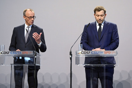 Pressekonferenz von CDU, CSU und SPD in Berlin