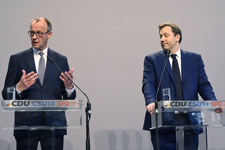 Pressekonferenz von CDU, CSU und SPD in Berlin