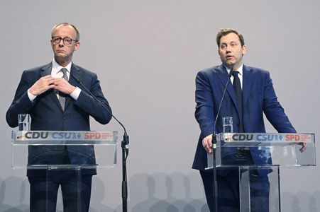 Pressekonferenz von CDU, CSU und SPD in Berlin