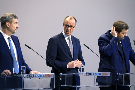 Pressekonferenz von CDU, CSU und SPD in Berlin