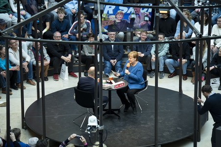 Radioshow mit Angela Merkel in Berlin