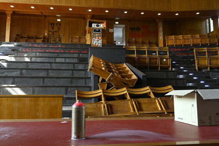 Schäden in Hörsaal der Humboldt-Universität nach propalästinensischen Protesten in Berlin
