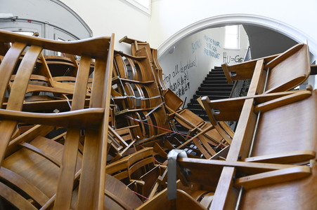 Schäden in Hörsaal der Humboldt-Universität nach propalästinensischen Protesten in Berlin
