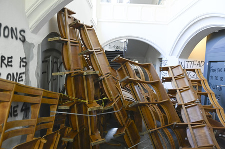 Schäden in Hörsaal der Humboldt-Universität nach propalästinensischen Protesten in Berlin