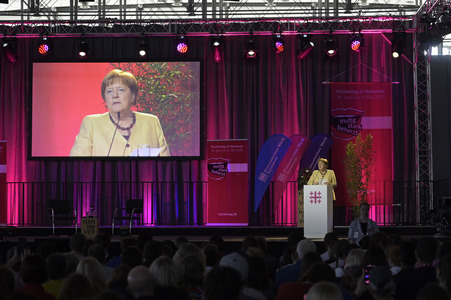 Bibelstunde mit Angela Merkel beim 39. Evangelischen Kirchentag in Hannover