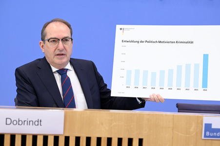 Bundespressekonferenz 'Fallzahlen für die politisch motivierte Kriminalität 2024' in Berlin