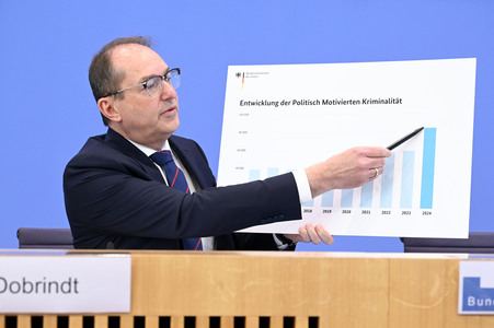 Bundespressekonferenz 'Fallzahlen für die politisch motivierte Kriminalität 2024' in Berlin