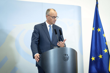 Friedrich Merz und Boris Pistorius beim Pressestatement zu Kabinettsthemen in Berlin