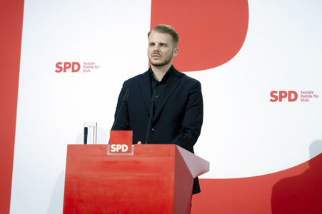 Pressekonferenz mit dem SPD-Generalsekretär in Berlin