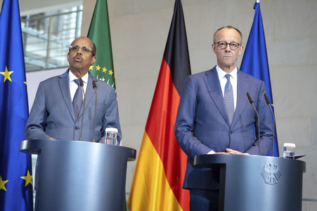 Pressestatement von Friedrich Merz und Mahamud Ali Jussuf  in Berlin