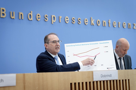 Bundespressekonferenz 'Vorstellung der Statistik politisch motivierter Kriminalität 2025' in Berlin