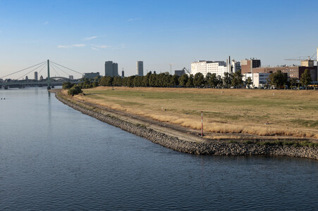 Historisches Niedrigwasser im Rhein in Köln