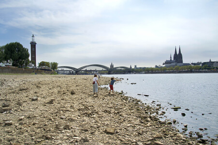 Niedrigwasser im Rhein in Köln