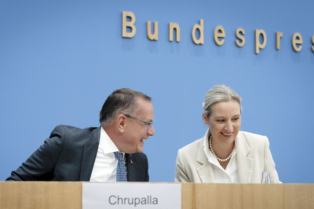 Bundespressekonferenz 'AfD - Auswirkungen der Landtagswahl in Sachsen-Anhalt auf die Bundespolitik' in Berlin