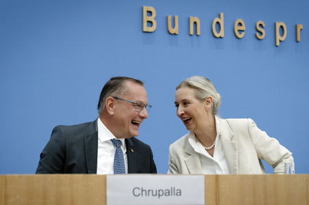 Bundespressekonferenz 'AfD - Auswirkungen der Landtagswahl in Sachsen-Anhalt auf die Bundespolitik' in Berlin