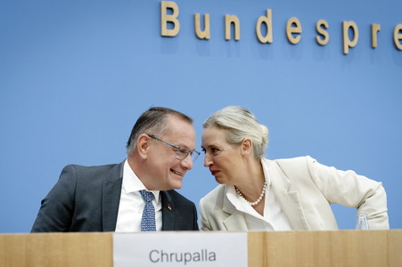 Bundespressekonferenz 'AfD - Auswirkungen der Landtagswahl in Sachsen-Anhalt auf die Bundespolitik' in Berlin