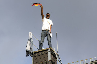 Flüchlinge auf der Flüchtlingsunterkunft in der Gürtelstraße, Berlin