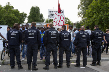Flüchtlinge protestieren am Kreuzberger Oranienplatz, Berlin