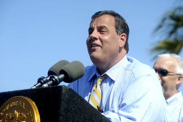 Chris Christie spricht in Belmar