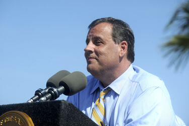 Chris Christie spricht in Belmar