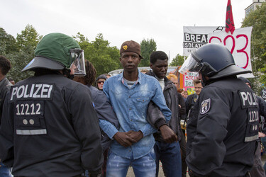 Flüchtlinge protestieren am Kreuzberger Oranienplatz, Berlin