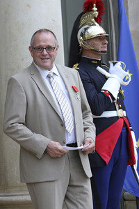 French President Francois Hollande Receives Train Attack Heroes At Elysee Palace