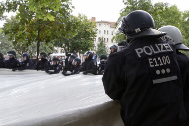 Flüchtlinge protestieren am Kreuzberger Oranienplatz, Berlin