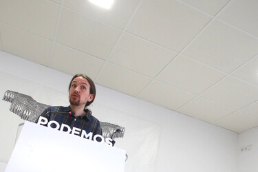Podemos Political Party first press conference after results in the locals and communities ellection at Podemos Headquarter in Madrid on May 28, w
Podemos Pressekonferenz in Madrid