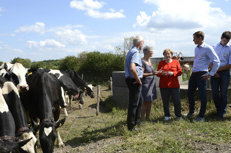 Angela Merkel besucht einen Milchbauernhof in Nienborstel