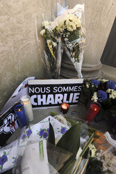 Blumen für die Charlie Hebdo Opfer, New York