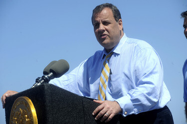 Chris Christie spricht in Belmar