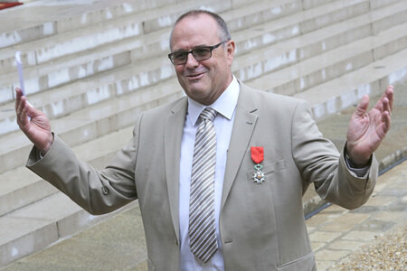 French President Francois Hollande Receives Train Attack Heroes At Elysee Palace