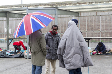 Flüchtlinge im Flüchtlingslager in Calais