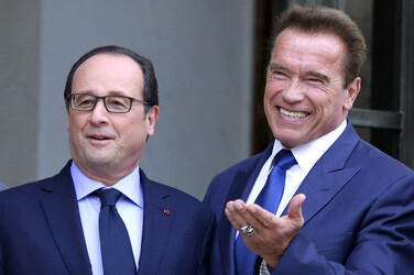 Francois Hollande empfängt Arnold Schwarzenegger im Élysée-Palast, Paris