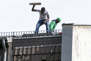 Flüchlinge auf der Flüchtlingsunterkunft in der Gürtelstraße, Berlin