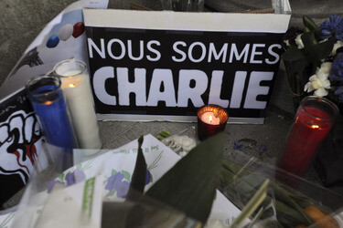 Blumen für die Charlie Hebdo Opfer, New York