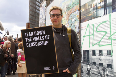 Bildtermin von Amnesty International zum Thema Meinungsfreiheit in Berlin
