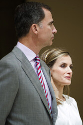 Spanish Royals Receive 'Ruta Quetzal BBVA 2014' Youth Group, Madrid