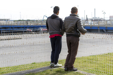 Flüchtlinge im Flüchtlingslager in Calais