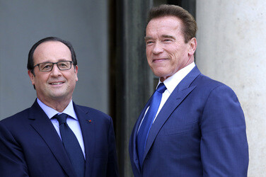 Francois Hollande empfängt Arnold Schwarzenegger im Élysée-Palast, Paris