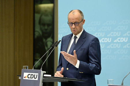 Pressekonferenz mit Friedrich Merz in Berlin