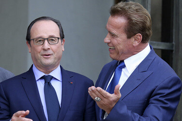 Francois Hollande empfängt Arnold Schwarzenegger im Élysée-Palast, Paris