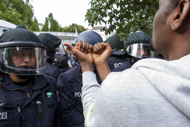 Flüchtlinge protestieren am Kreuzberger Oranienplatz, Berlin