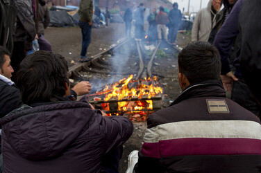 Flüchtlinge im Flüchtlingslager in Calais